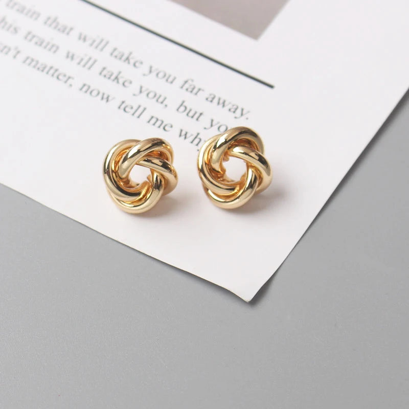 Tiny Metal Stud Earrings for Women Gold Color Twist Round Earrings Small Unusual Earrings Boucles D'Orailles Fashion Jewelry