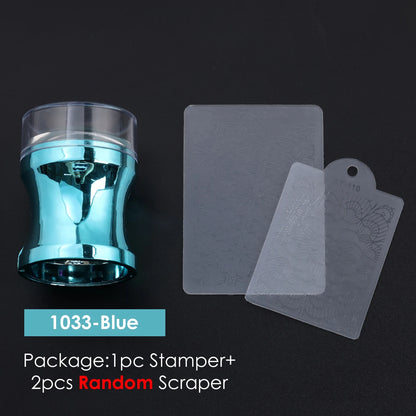 1pc Transparent Silicone Nail Art Stamping Kit French Design For Manicure Plate Stamp Polish Seal Two Side Stamper Scraper To