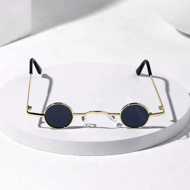 Vintage Rock Punk Man Sunglasses Classic Small Round Sunglasses Women Wide Bridge Metal Frame Black Lens Driving Eyewear - go