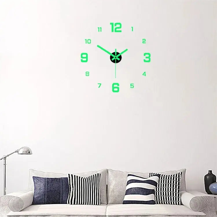 EW Creative Simple Luminous Digital Clock European Style DIY Silent Wall Clock Study Living Room Punch-Free Wall Sticker Cloc