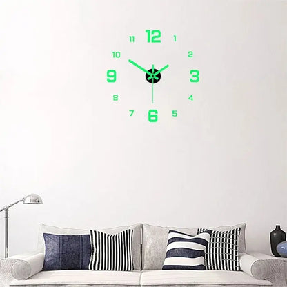 EW Creative Simple Luminous Digital Clock European Style DIY Silent Wall Clock Study Living Room Punch-Free Wall Sticker Cloc