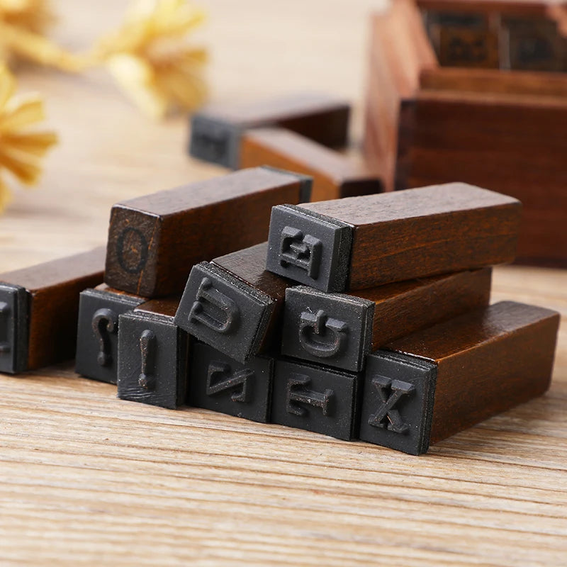 Journal Go 28pcs Alphabet Number Week Stamps Vintage Wooden Letter Stamp Set for Craft Card Making Planner Scrapbooking Journ