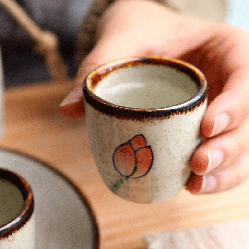 50ml Japanese-style Ceramic Antique White Wine Cup Sake Set Home Retro Coffee Cup Wine Pot Shochu Classical Cup - D-1pc