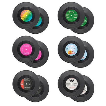 Set of 6 Colorful Retro Vinyl Record Disk Coasters for Drinks Vinyl Record Coaster Set Coffee Table Decor - 12pcs