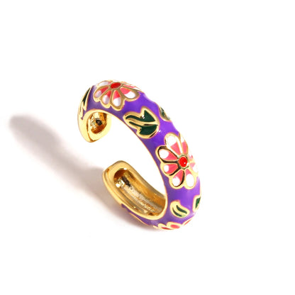 Vintage Colorful Enamel Flower Rings Trendy Geometric Female Minimalist Flower For Ladies Wedding Party Engagement Jewelry Gi