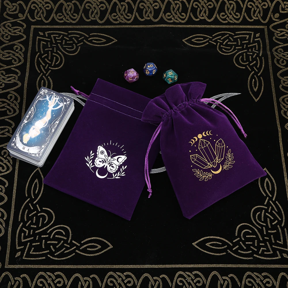 1Pcs Tarot Storage Velvet Bag Drawstring Suede Pocket Board Game Card Embroidery Package Witchcraft Supplies for Altar Tarot 