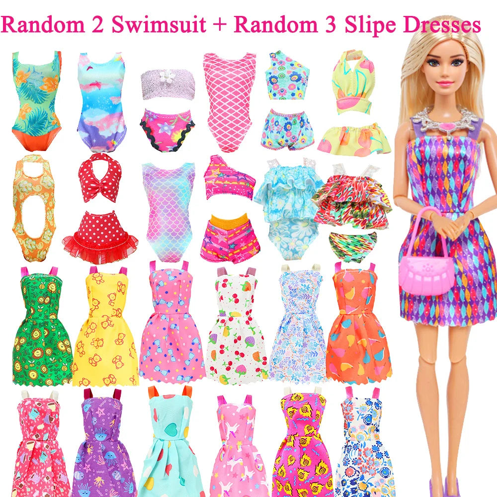 50 Pcs/Set Handmade Doll Clothes for 11.5'' Doll 2 Evening Gown Bikinis 3 Outfit 2 Mini Dress 10 Hangers 31 Accessories Kids 