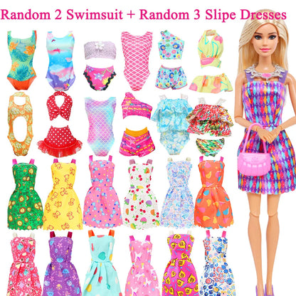 50 Pcs/Set Handmade Doll Clothes for 11.5'' Doll 2 Evening Gown Bikinis 3 Outfit 2 Mini Dress 10 Hangers 31 Accessories Kids 