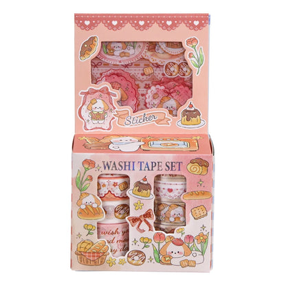 Kawaii Cartoon Washi Tape & Sticker Set, 10/40 Rolls, 10pcs Tape + 4pcs Stickers, Decorative Tape for Scrapbooking - Orange