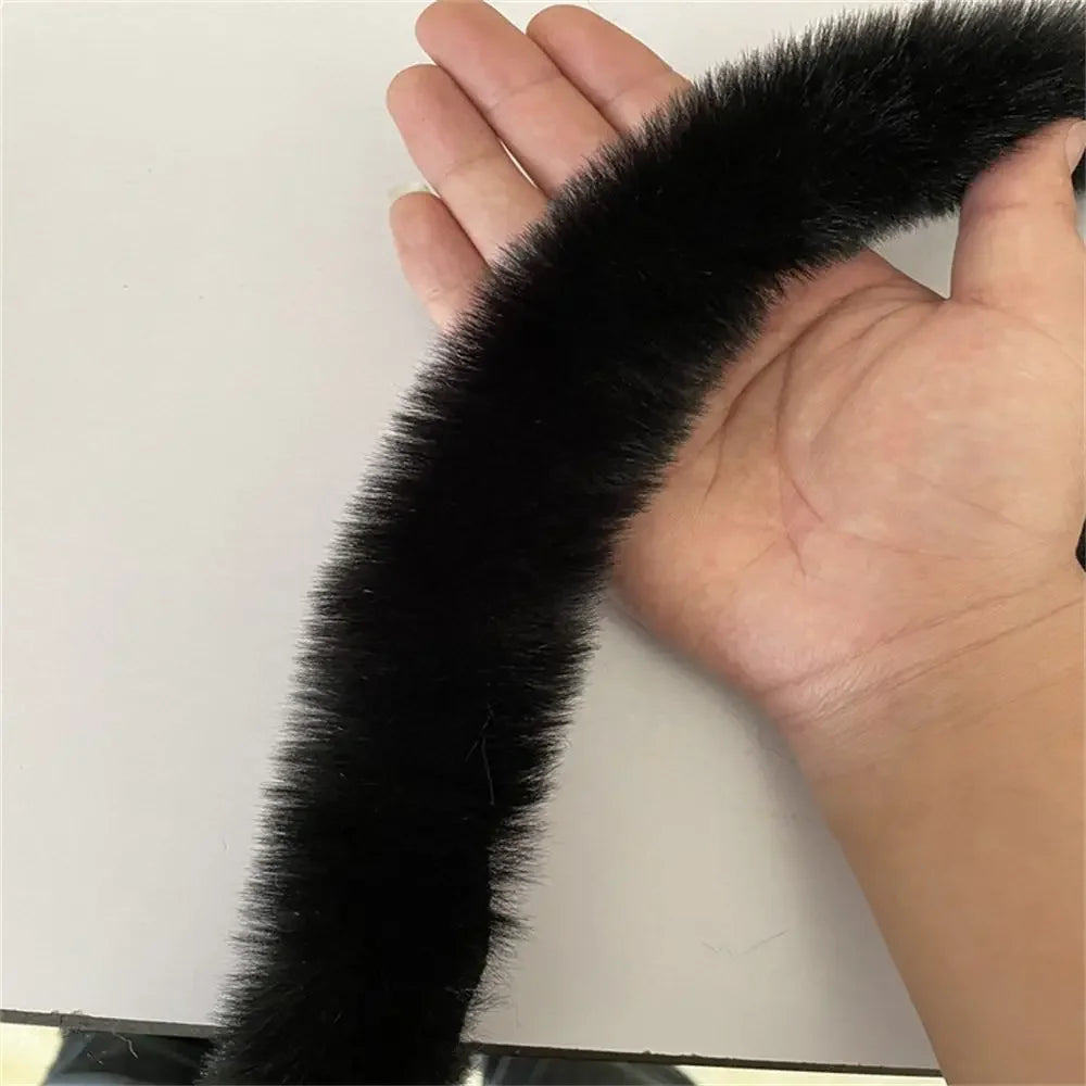 1PC 100cm in Length And 5cm in Width Faux Rabbit Fur Tape Trimming Ribbon Furry Fluffy Sewing DIY Craft Scarf Collar - black