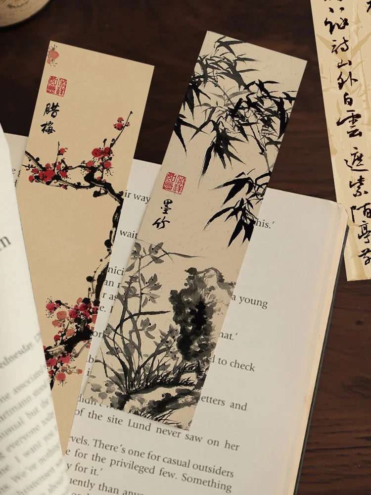 30pcs Chinese calligraphy and painting bookmarks Classical ink painting poetry decoration Reading pages Book marking page fol