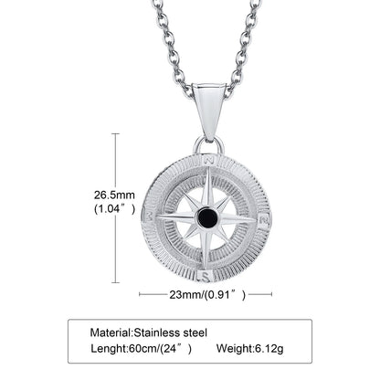 Vintage Compass Pendant Necklaces for Men Boys, Stainless Steel Coin Necklace, Rock Hiphop Collar Graduation Guide Gift