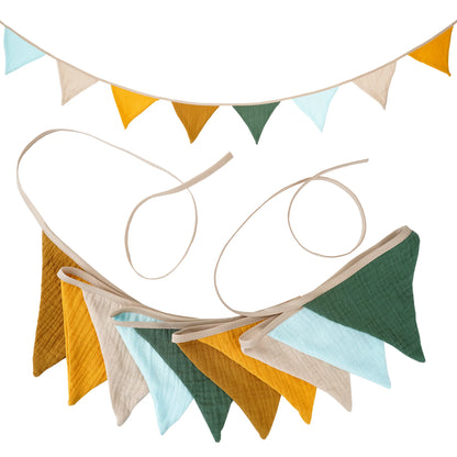 2.6M Nursery Fabric Bunting 10 Triangle Pennant Flags Party Decor Banner Home Baby Shower Carnival Garland - NO008-Brown Yell
