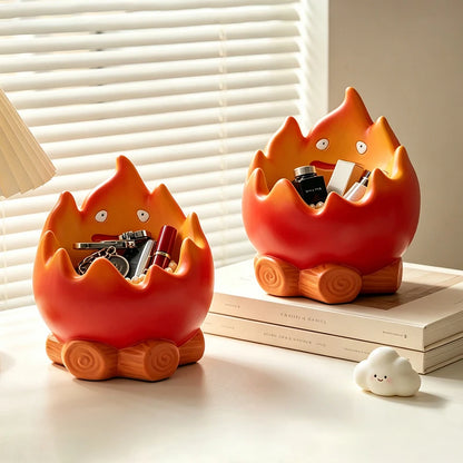 Creative Cartoon Flame Resin Storage Organizer Cute Campfire Figurine Box for Keys Cosmetics Jewelry and Home Decoration