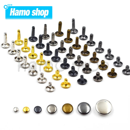 100Sets 5-15mm Metal Double Cap Rivets Stud Round Nail Rivet For Leathercraft Accessories Repair Shoes Bag Belt Clothing Garm