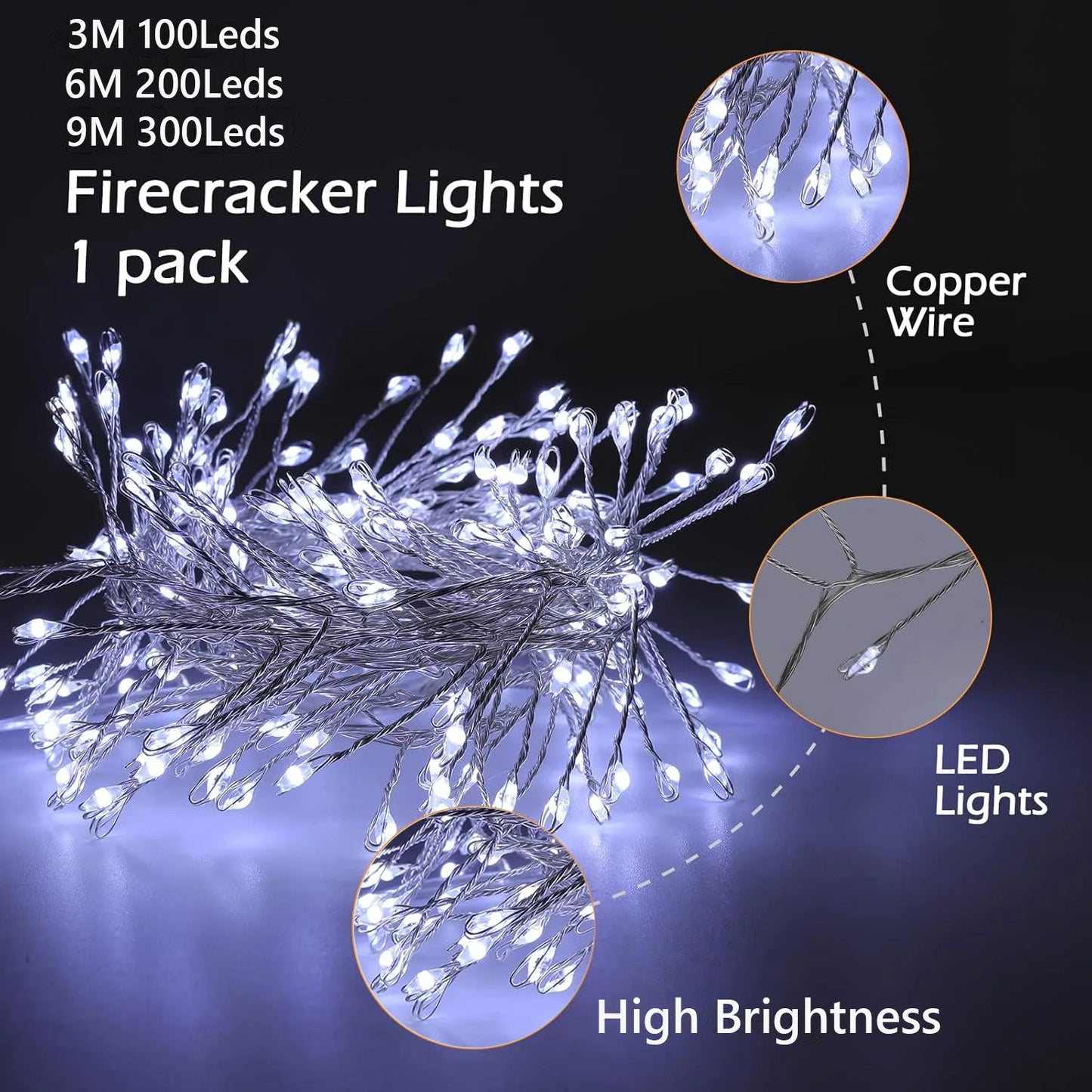 USB Power LED Firecracker String Lights Remote Control Garland Fairy Lights for Wedding Party Garden Plants Christmas Decorat