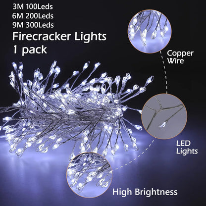 USB Power LED Firecracker String Lights Remote Control Garland Fairy Lights for Wedding Party Garden Plants Christmas Decorat