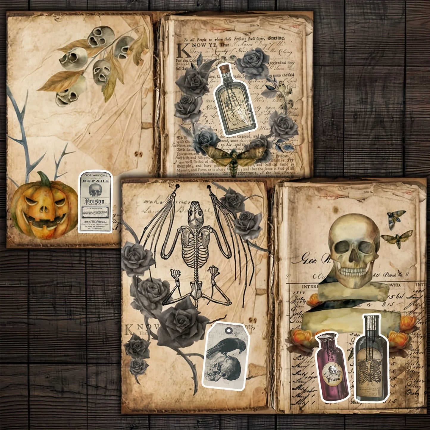 50PCS/Pack Vintage Potion Bottle Labels Stickers Retro Horror Gothic Stickers For Suitcase Scrapbooking Laptop Decorative