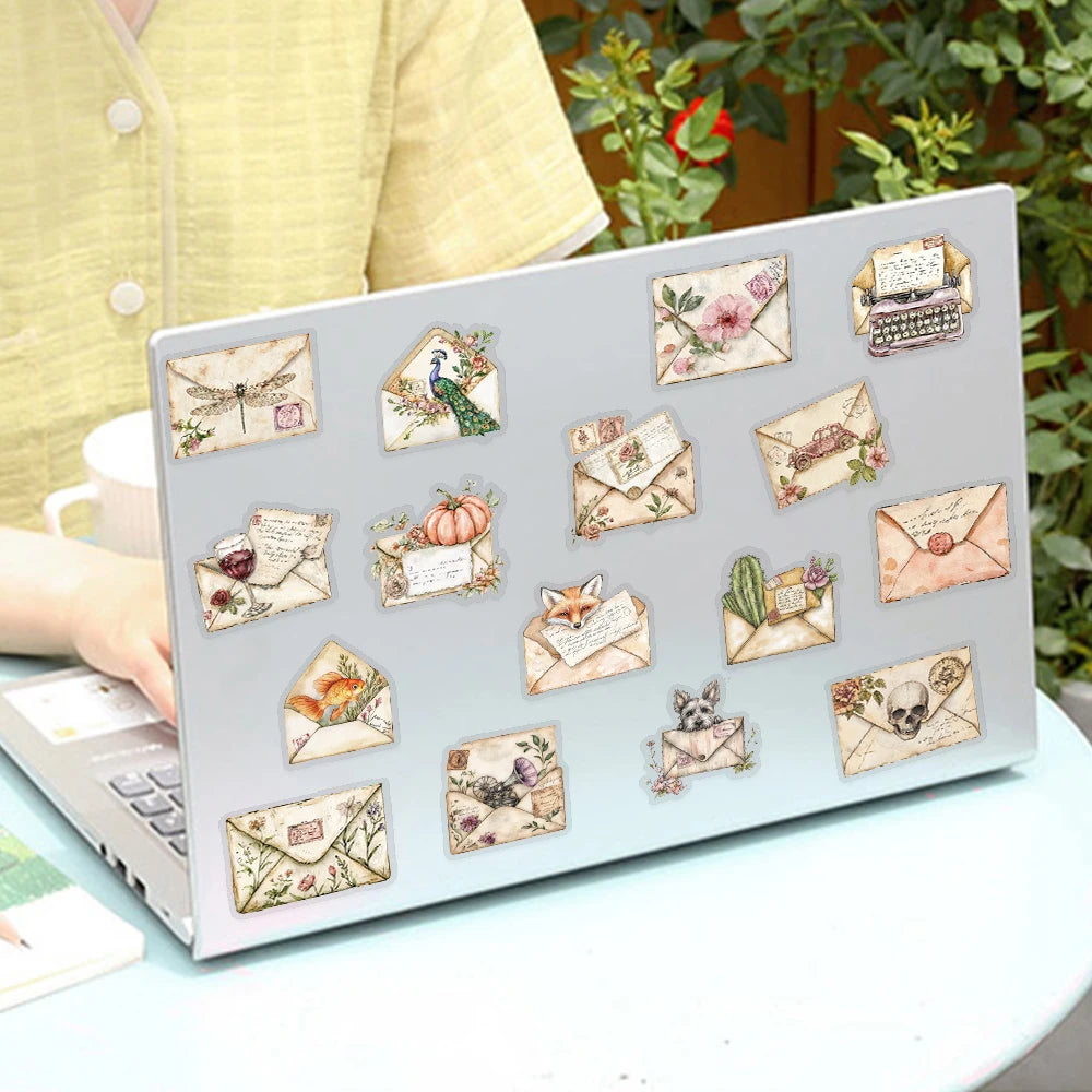 50pcs Vintage Envelope Transparent PET Stickers Decals For Phone Laptop Notebook Refrigerator DIY Aesthetic Waterproof Sticke