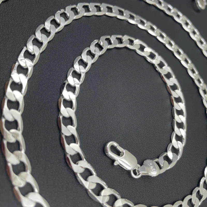 Men's 925 Sterling Silver Necklace 2/4/6/8/10/12MM 40-75cm Face Chain Necklace Lobster Clasp Men Women Engagement Jewelry Gif