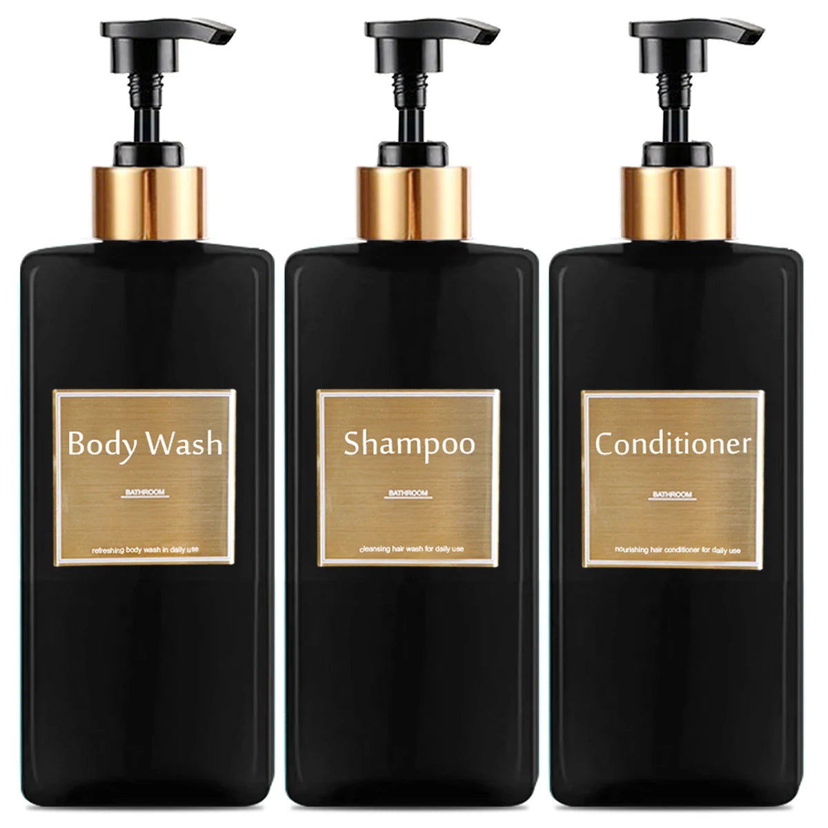 Shower Soap Dispenser Set Refillable Shampoo and Conditioner Bottle for Bathroom Kitchen Dish Soap Hand Soap Bottle - black