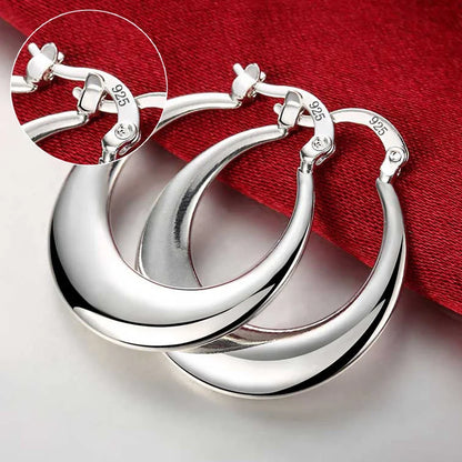 925 Sterling Silver Earrings Simple Round Circle Hoop Earrings For Woman Fashion Wedding Engagement Charm Jewelry - GRAY