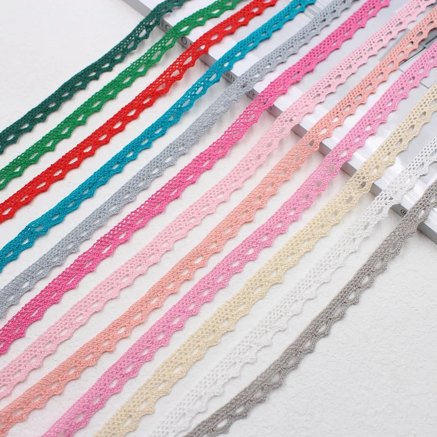 5 /10Yards Multi Colored Cotton Lace Trims Ribbon DIY Clothes Hometexile Edge Embellishement Handmade Cotton Fabric Material