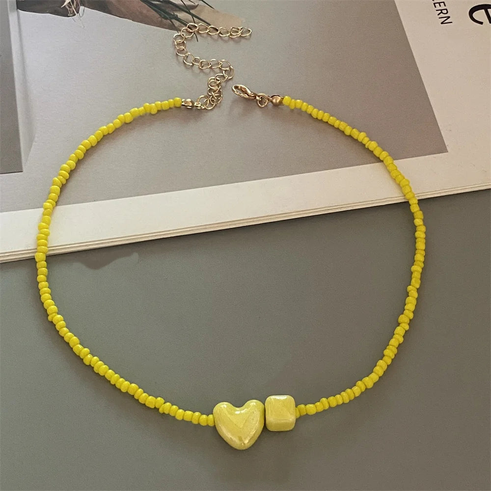 Cute Romantic Geometric Choker Necklace for Women Girl New Trendy Gift Necklace Seed Beads Fashion Jewelry - G