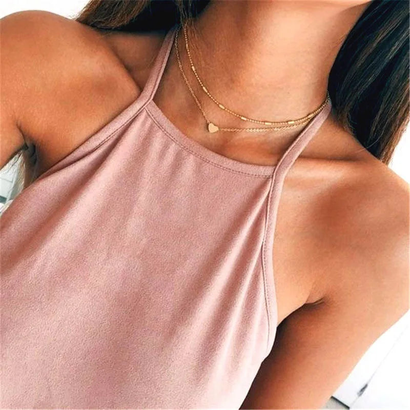 LATS Vintage Love Heart Pendant Necklace for Women Trend Silver Color Metal Chain Collar Choker Party Jewelry Birthday Gifts