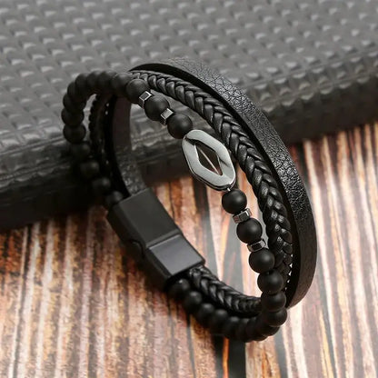 Classic Men's Leather Bracelet New Style Hand-woven Multi-layer Combination Accessory Fashion Man Jewelry - J2 / 21cm