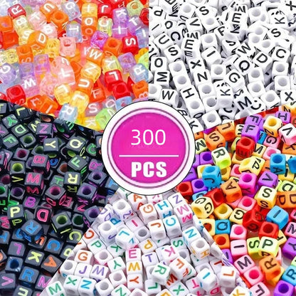 500/300pcsAcrylic Alphabet Cube Beads, Assorted A-Z Letter Spacer Beads for Bracelet, Necklace DIY Jewelry Making Craft Suppl