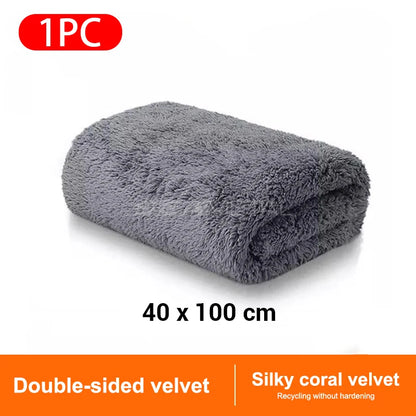 SEAMETAL 40X100CM Car Wash Towel Coral Velvet Microfiber Clean Cloth No Hemming Thickened Soft High Absorbent Car Washing Tow