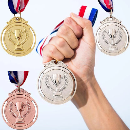 Gold Silver Bronze Trophy Award 1st 2nd 3rd Prize Medal Winner Reward Encourage Badge with Neck Ribbon for Kids Competitions