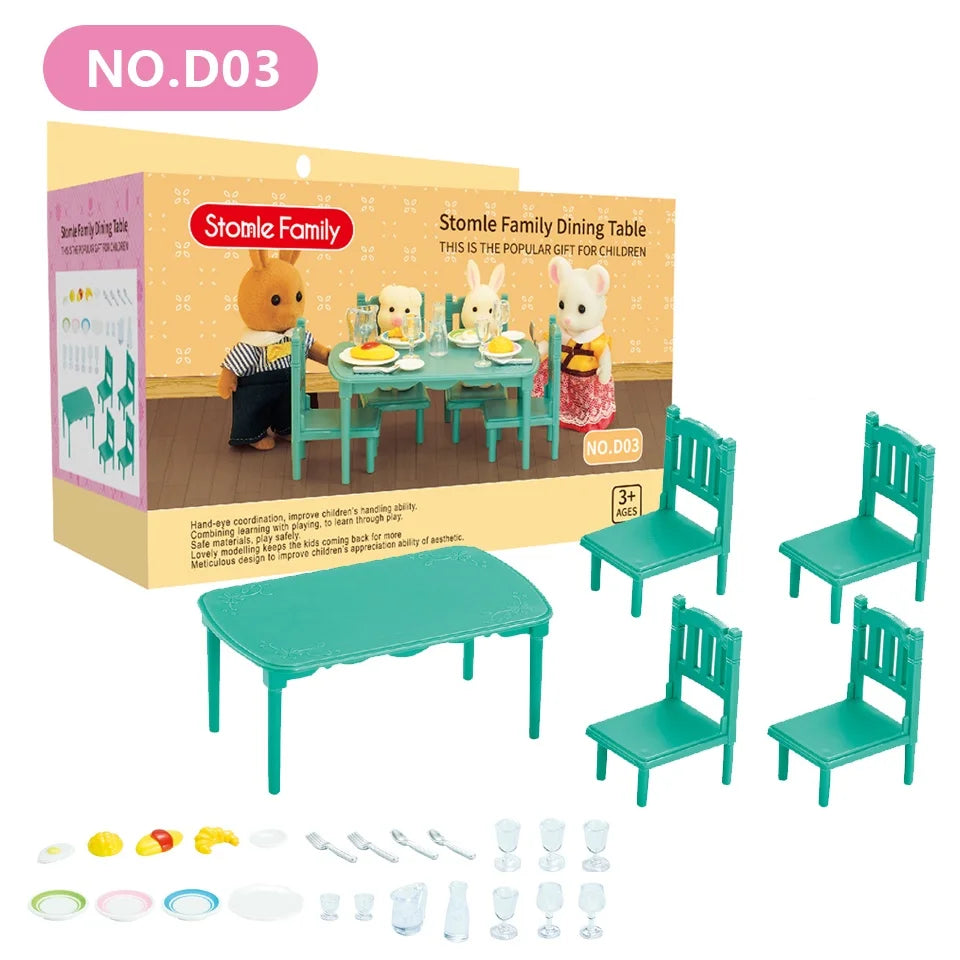 1:12 Miniature Furniture Forest Family Kitchen Toy Dining Table Dollhouse Accessories Bathroom Pretend Play For Girl Gifts To