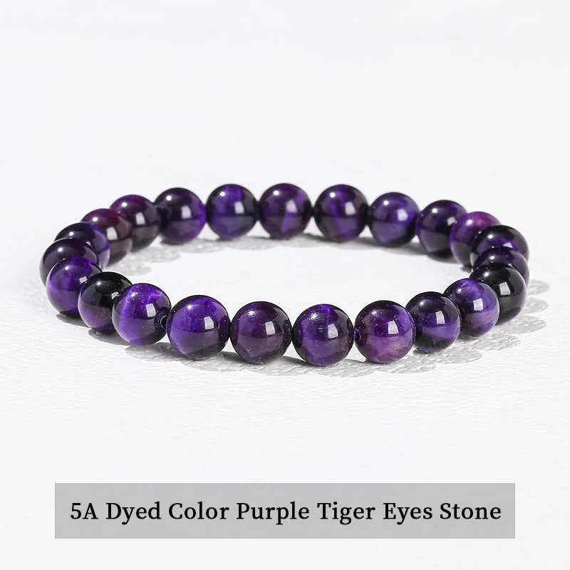 JD Natural Stone Beads Bracelet Amethyst Tiger Eye Crystal Quartz Agate Gem Beads Bangles Women Men Reiki Healling Jewelry Gi