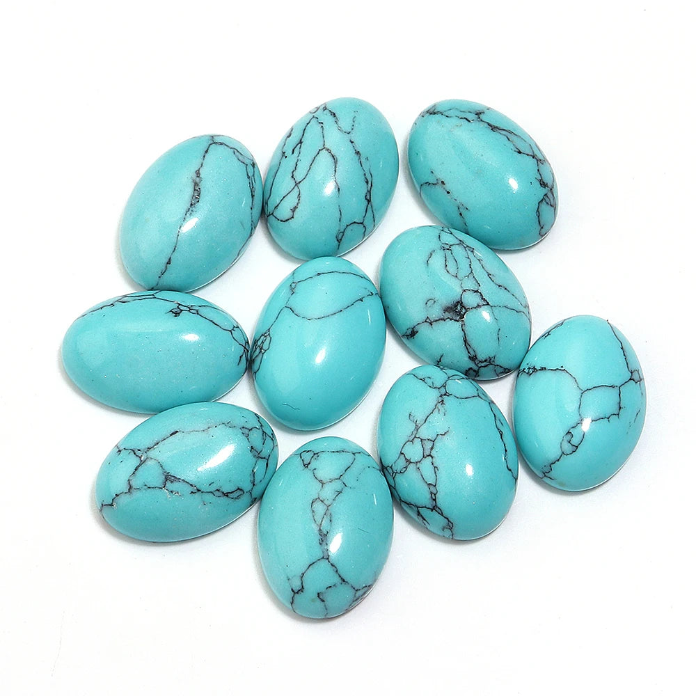 2-10pcs Natural Blue Turquoise Cabochons Oval Flat Back Cabochon Loose Beads For Jewelry Making DIY Ring Necklace Accessories