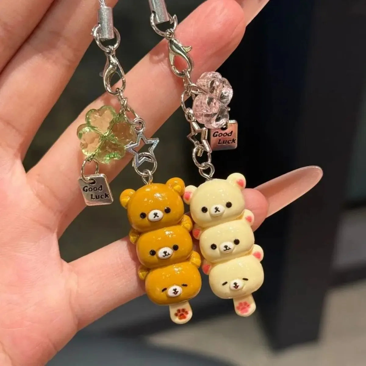 Cute Bear Phone Charms Pendant Kawaii Anime Keychain Accessories for Keys Schoolbag IPhone17 Pro Max Airpods Ins