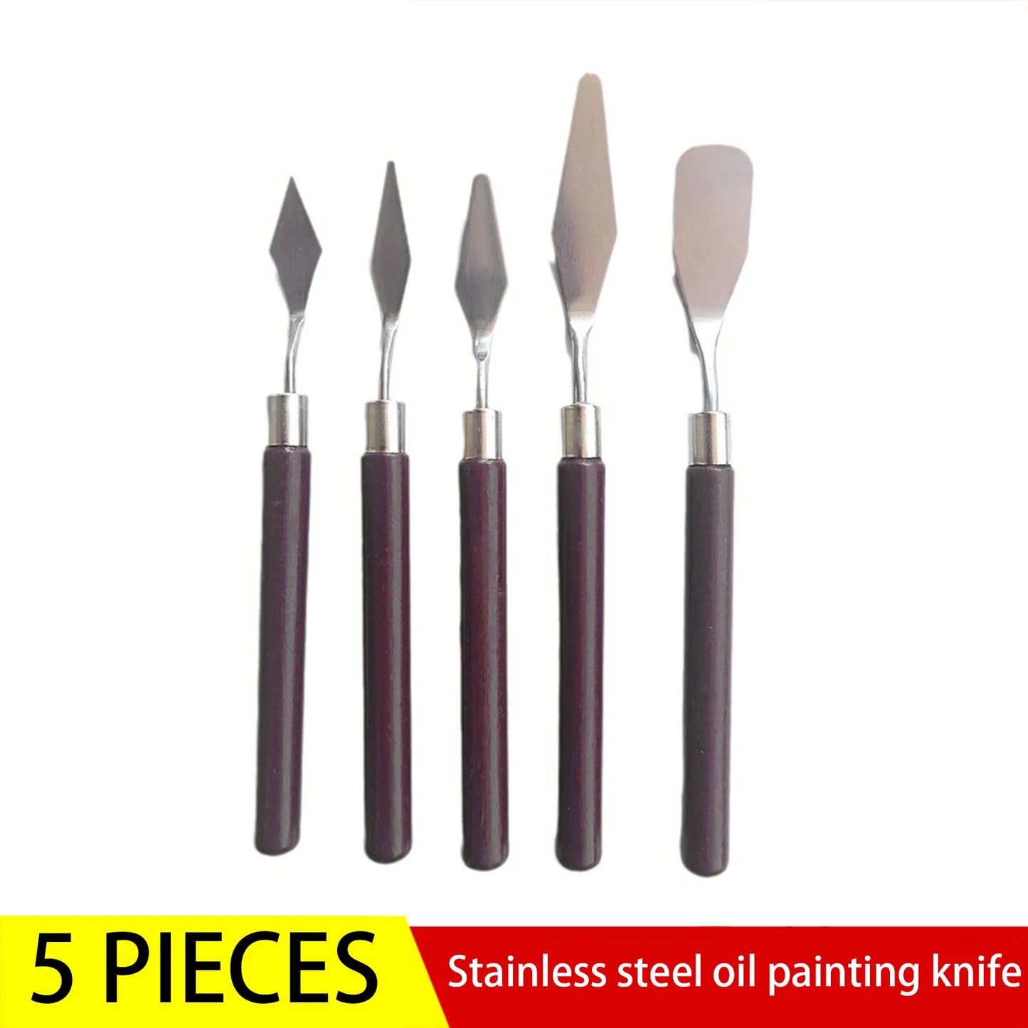 5pcs Art Oil Painting Scraper Paint Scraper Wooden Handle Palette Knife Set for Gouache Oil Painting Learners