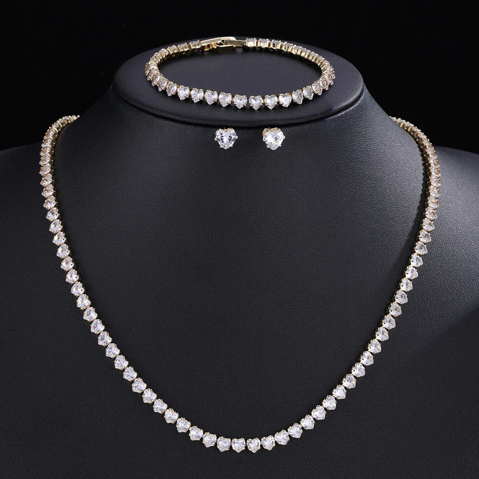 ZAKOL Gorgeous Buling AAA Clear Round Cubic Zirconia Wedding Bridal Necklace Earrings Party Jewelry Set for Women - Gold Colo