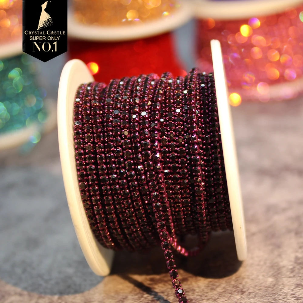 Rhinestones Chain Roll Tassel 1/10Yard Crystal Ribbon Strass Banding Sew On Gold Rhinestone Trim Strip Cup Chains For Needlew