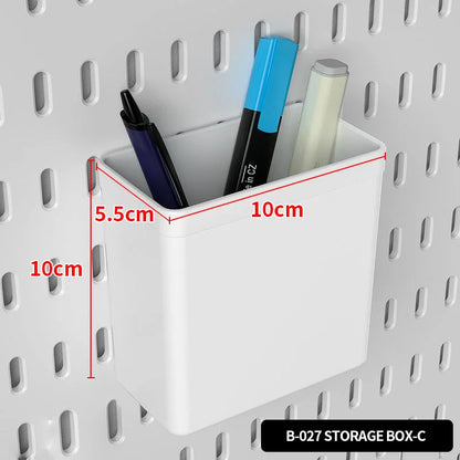 Home Study Storage Pegboard: Suitable for Displaying Figurines, Desk-Top Standing & Clip-On Storage for Furniture Items - Whi