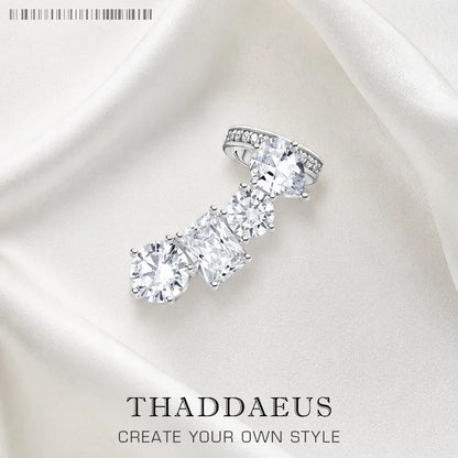 Silver Single Ear Stud Climber Style with White Zircon Europe Glam Fine Jewerly For Women Trendy Gift In 925 Sterling Silver