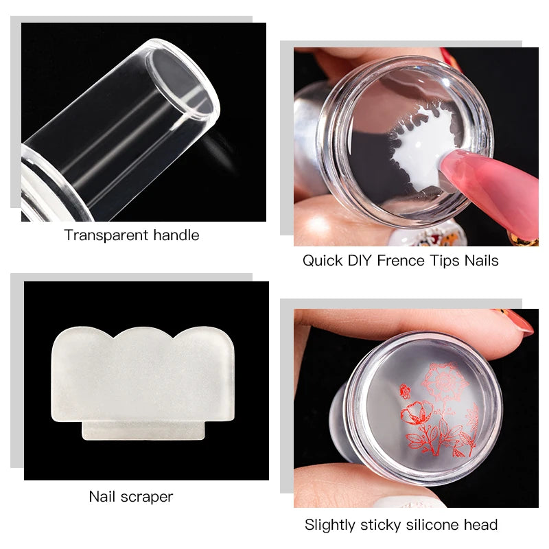 Silicone Transparent Nail Art Stamping Kit French For Manicure Plate Stamp Polish Stencil Template Seal Stamper Scraper