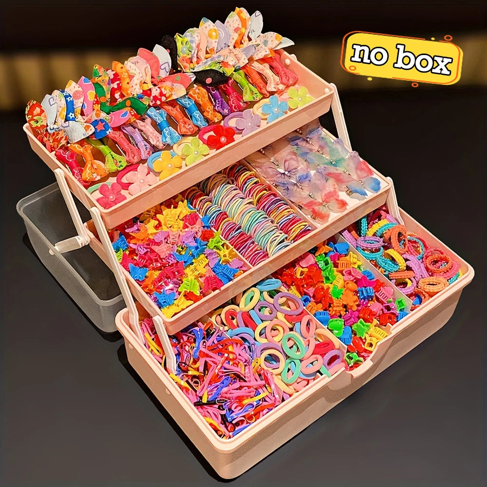 555pcs Girls Hair Accessories Set Colorful Butterfly Fashion Hair Clips Ties Elastic Bands for Daily Ponytail Fixation