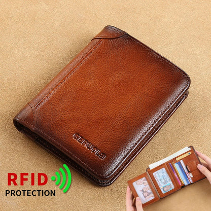 GERUOLA Slim RFID Shielded Genuine Leather Wallet for Men-Multifunctional ID & Credit Card Holder Dark Brown with Embellishme