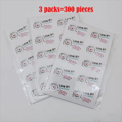 100pcs Love it Let Me Know with Cute Camera Design Stickers 1.6inch Thank You Stickers Bakeries Handmade Small Business Stick