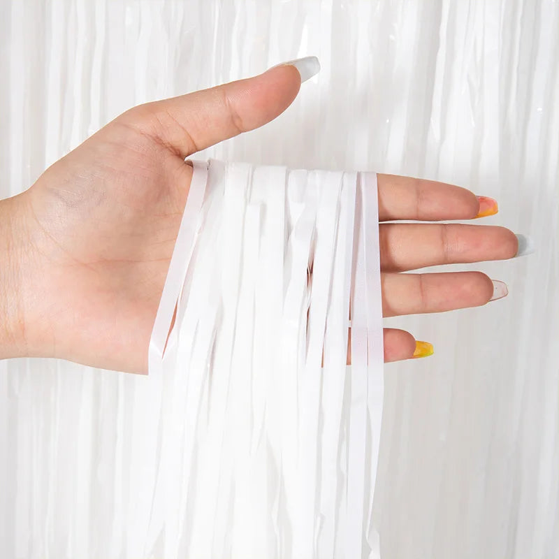 as a Party Metallic Tinsel Foil Fringe Curtains Backdrop for Birthday New Year Eve Party Photo Wedding Baby Shower Decor - wh
