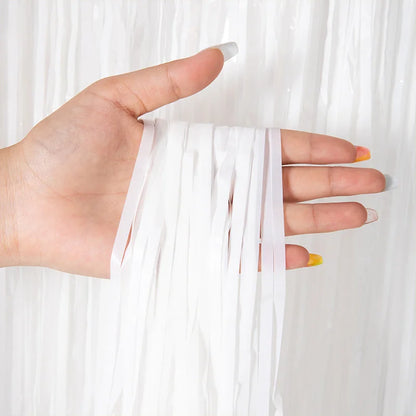 as a Party Metallic Tinsel Foil Fringe Curtains Backdrop for Birthday New Year Eve Party Photo Wedding Baby Shower Decor - wh
