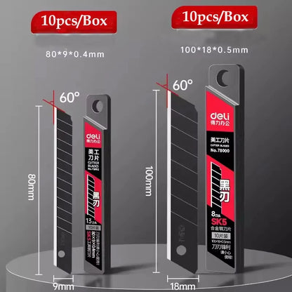 Deli Heavy Duty Utility Knife Black SK5 Carbon Steel Blades 9mm/18mm Auto-Retractable Box Cutter Sharp for Cardboard Cartons