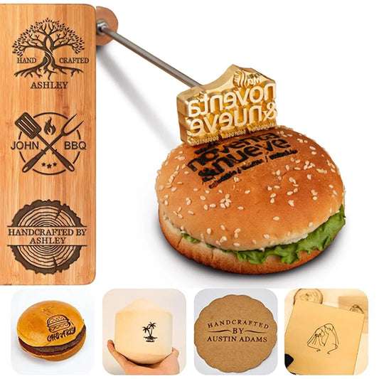 Custom Logo Branding Iron for Burger - Personalized Brass Steak & Burger Brander | Professional BBQ, Coconut, Cake Stamp